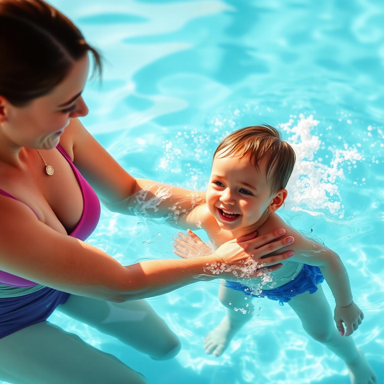 Swim coach with young swimmer